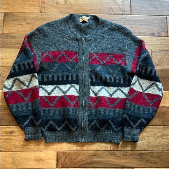 Vtg 60s CAMPUS wool and mohair cowichan style cardigan with talon zipper